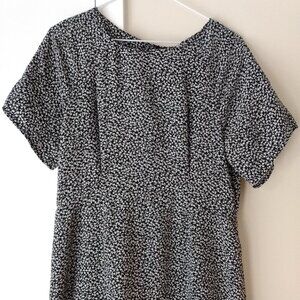 Handmade Dress Ditsy Floral 36.5"B 31"W Black White Mennonite